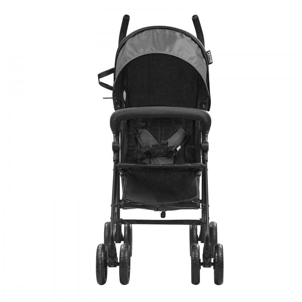 VEVOR Lightweight Stroller, Compact Easy Fold MultiPosition Recline Canopy Backrest, Carbon Steel Frame, Large Storage Basket,Cup Holder, Umbrella Toddler Baby Stroller for Travel, Dark Gray/Black