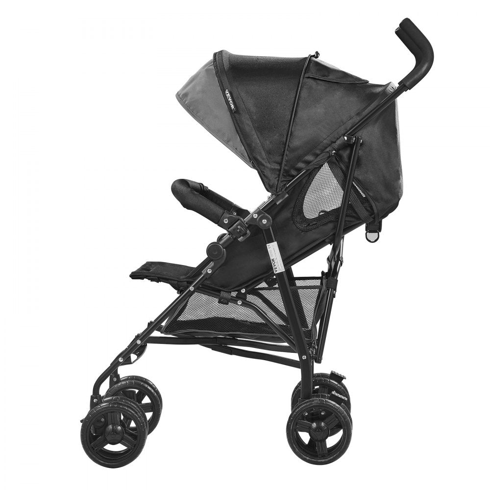 VEVOR Lightweight Stroller, Compact Easy Fold MultiPosition Recline Canopy Backrest, Carbon Steel Frame, Large Storage Basket,Cup Holder, Umbrella Toddler Baby Stroller for Travel, Dark Gray/Black
