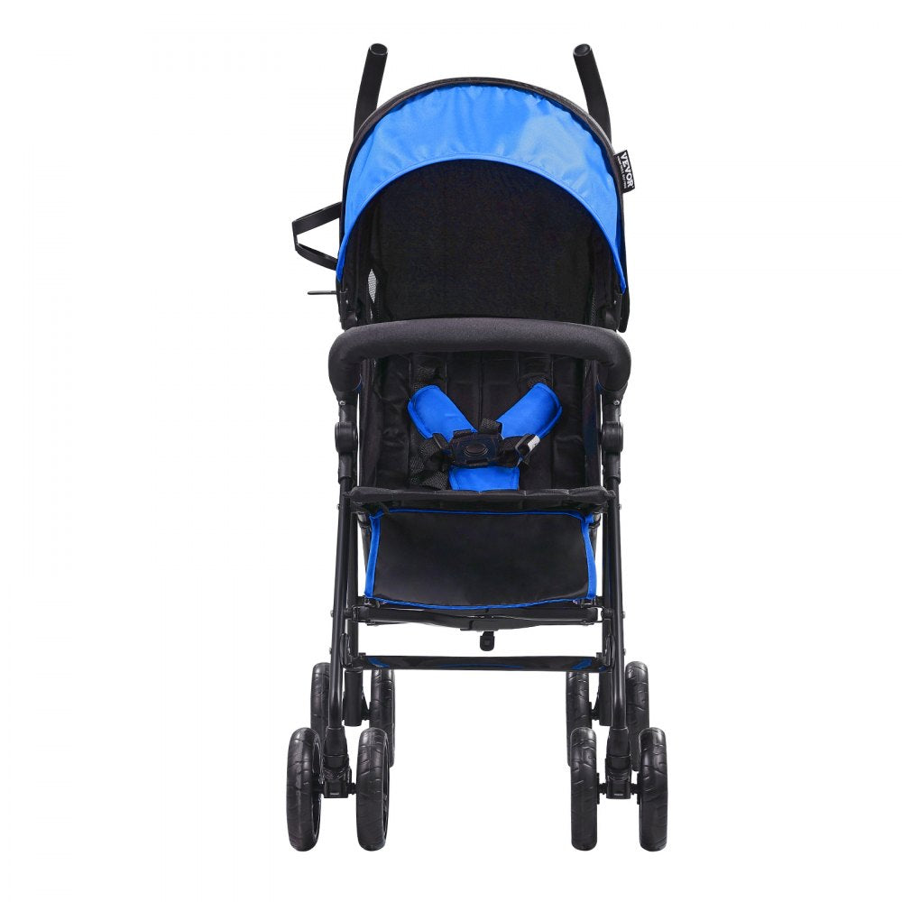 VEVOR Lightweight Stroller, Compact Easy Fold MultiPosition Recline Canopy Backrest, Carbon Steel Frame, Large Storage Basket, Umbrella Toddler Baby Stroller for Travel and More, Black/Blue