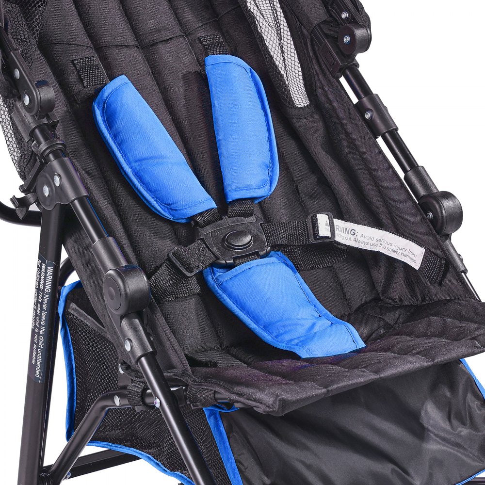 VEVOR Lightweight Stroller, Compact Easy Fold MultiPosition Recline Canopy Backrest, Carbon Steel Frame, Large Storage Basket, Umbrella Toddler Baby Stroller for Travel and More, Black/Blue