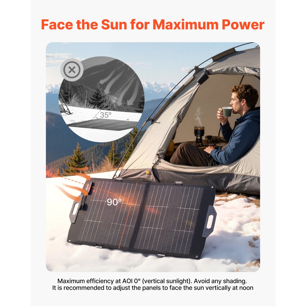 VEVOR 100W Bifacial Solar Panel, 16BB N-Type Foldable Monocrystalline Solar Panel Charger 24% Efficiency, Portable with MC4 Output, USB-A (QC3.0), Type-C & DC Ports for Power Stations Camping Hiking