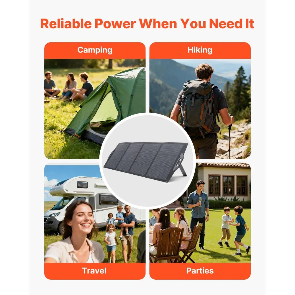 VEVOR 200W Foldable Solar Panel, 24% High-Efficiency Portable Monocrystalline Solar Panel Charger with MC4 Output, USB-A, Type-C & DC Ports, IP67 Waterproof for Power Stations, Camping, Hiking Trips