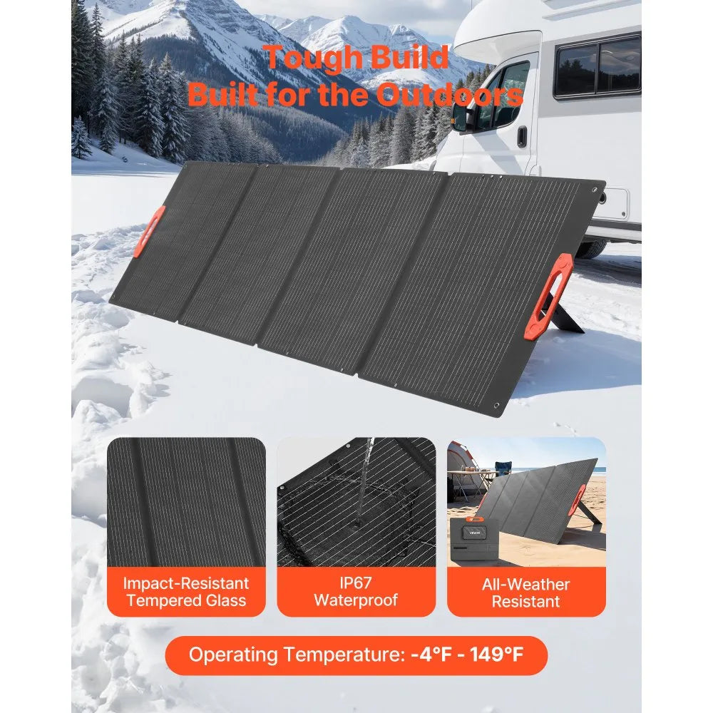 VEVOR 300W Foldable Monocrystalline Solar Panel, 23% High-Efficiency Portable Mono Solar Panel Charger with MC4 Output & 10-in-1 DC Adapters, IP67 Waterproof for Power Stations, Camping, Hiking Trips