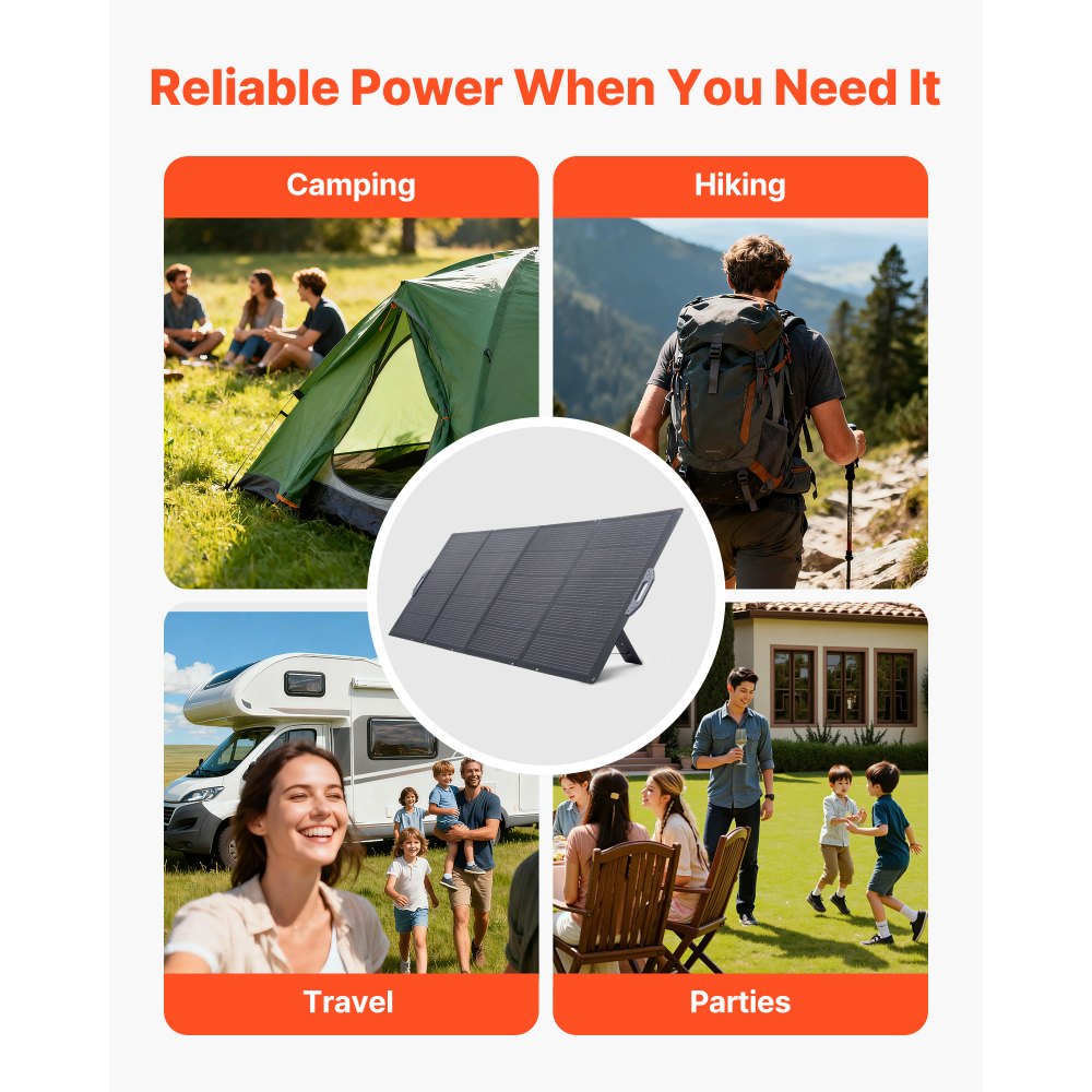 VEVOR 400W Foldable Solar Panel, 24% High-Efficiency Portable Monocrystalline Solar Panel Charger with MC4 Output & 10-in-1 DC Adapter, IP67 Waterproof for Power Stations, Camping, Hiking Trips