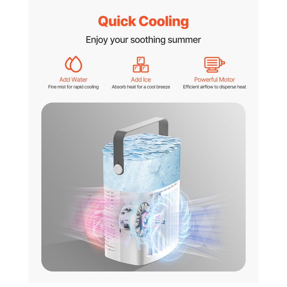 VEVOR Portable Air Conditioner, 4-in-1 Evaporative Air Cooler with Remote Control, 3-Speed Mini Air Conditioner with Timer, 3 Mist Levels, 1L Water Tank, 120° Oscillating Mini AC Fan for Desktop Home