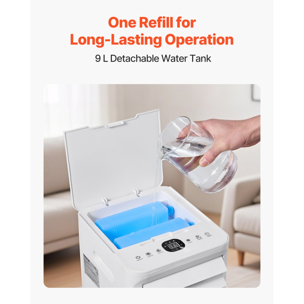 VEVOR Portable Air Conditioner, 9L 550 CFM Swamp Cooler Air Conditioner with 12H Timer & Remote Control, 3-Speed Evaporative Air Cooler with 2 Ice Boxes, Quiet & Movable, Ideal for Outdoor Indoor Use