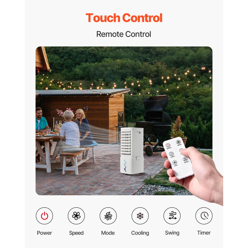 VEVOR Portable Air Conditioner, 9L 550 CFM Swamp Cooler Air Conditioner with 12H Timer & Remote Control, 3-Speed Evaporative Air Cooler with 2 Ice Boxes, Quiet & Movable, Ideal for Outdoor Indoor Use