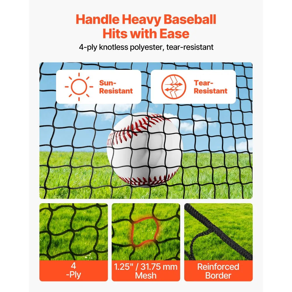 VEVOR Baseball Batting Cage, 12.0 x 10.2 x 7.6 FT Freestanding Portable Batting Cage, Hitting Cages with 4-Ply Knotless Polyester & Pitching Machine Opening, Battings Cages Netting for Indoor Outdoor