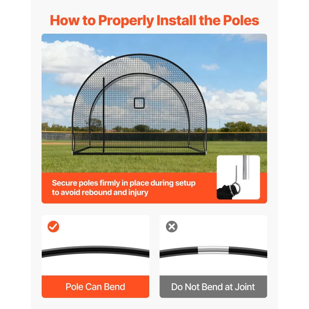 VEVOR Baseball Batting Cage, 12.0 x 10.2 x 7.6 FT Freestanding Portable Batting Cage, Hitting Cages with 4-Ply Knotless Polyester & Pitching Machine Opening, Battings Cages Netting for Indoor Outdoor