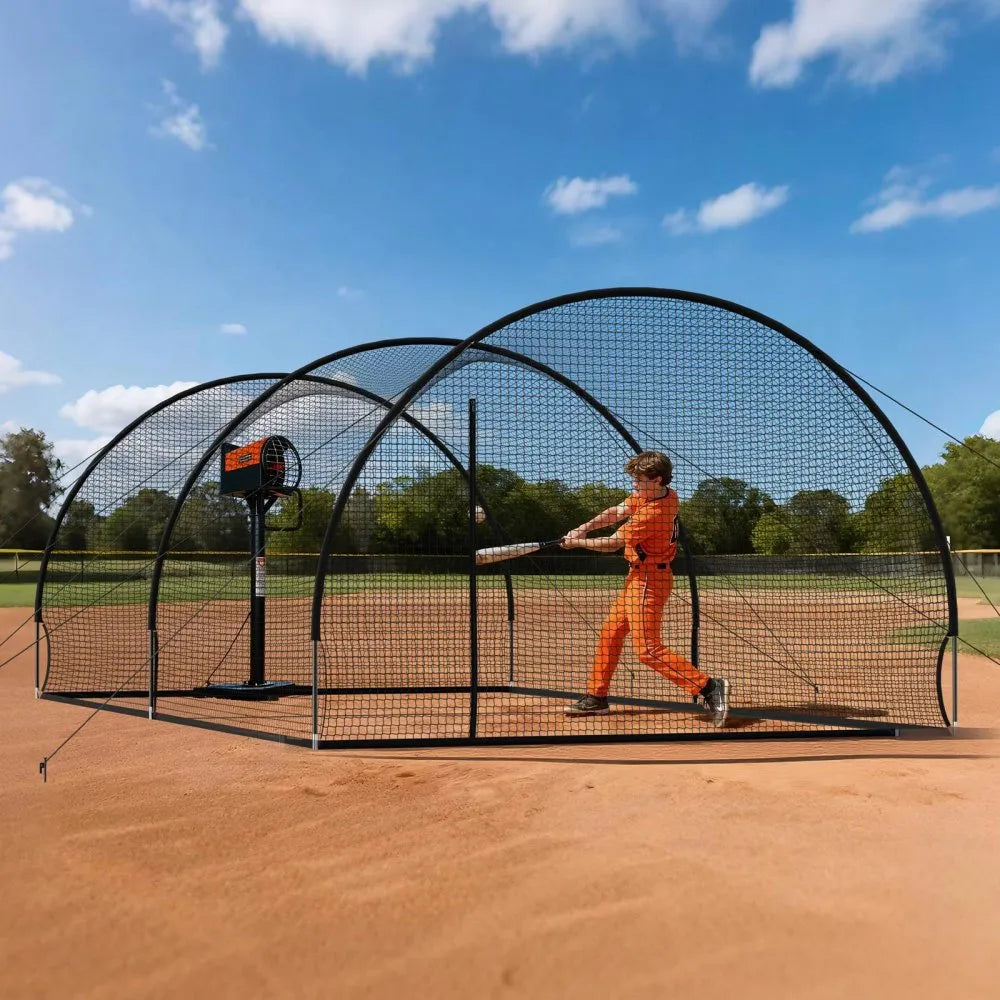 VEVOR Baseball Batting Cage, 22.2 x 12.1 x 7.9 FT Freestanding Portable Batting Cage, Hitting Cages with 4-Ply Knotless Polyester & Pitching Machine Opening, Battings Cages Netting for Indoor Outdoor
