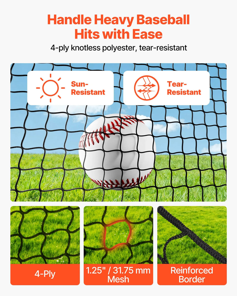 VEVOR Baseball Batting Cage, 33.0 x 12.0 x 9.8 FT Freestanding Portable Batting Cage, Hitting Cages with 4-Ply Knotless Polyester & Pitching Machine Opening, Battings Cages Netting for Indoor Outdoor