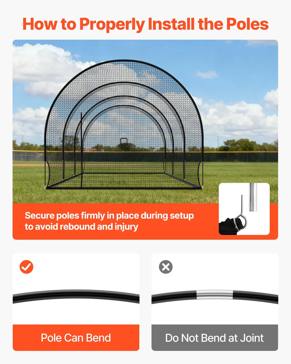 VEVOR Baseball Batting Cage, 33.0 x 12.0 x 9.8 FT Freestanding Portable Batting Cage, Hitting Cages with 4-Ply Knotless Polyester & Pitching Machine Opening, Battings Cages Netting for Indoor Outdoor