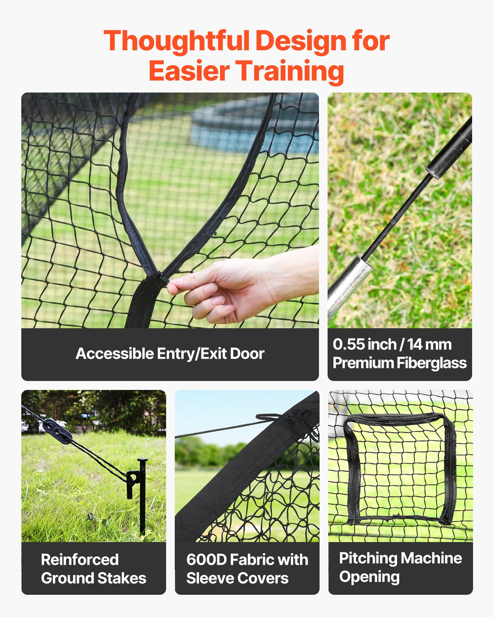 VEVOR Baseball Batting Cage, 40.0 x 12.1 x 10.0 FT Freestanding Portable Batting Cage, Hitting Cages with 4-Ply Knotless Polyester & Pitching Machine Opening, Battings Cages Netting for Indoor Outdoor