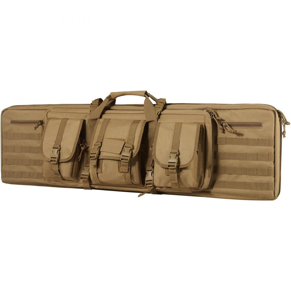 VEVOR Rifle Bag, 42 inch Tactical Double Long Gun Bag, Soft Rifle Case with Lockable Zipper, Portable Handle & Shoulder Strap, 3 Large Storage Pockets Rifle Case for Two 40" Rifles & 2 Pistols, Brown