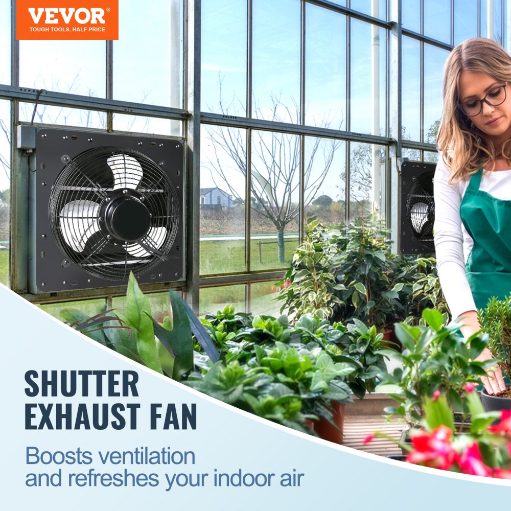 VEVOR Shutter Exhaust Fan, 16'' with Temperature Humidity Controller,  EC-motor, 1550 CFM, 10-Speed Adjustable Wall Mount Attic Fan, Ventilation and Cooling for Greenhouses, Garages, Sheds, ETL Listed