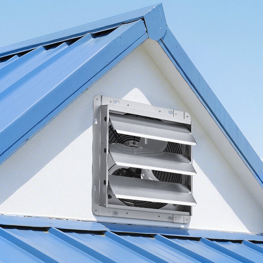 VEVOR 10 Inch Shutter Exhaust Fan Wall Mounted 874 CFM Automatic Louvers, Sturdy Steel Housing, Low Noise, AC Motor, Ventilation and Cooling for Attic, Garage, Barn, Greenhouse, Workshop, Silver