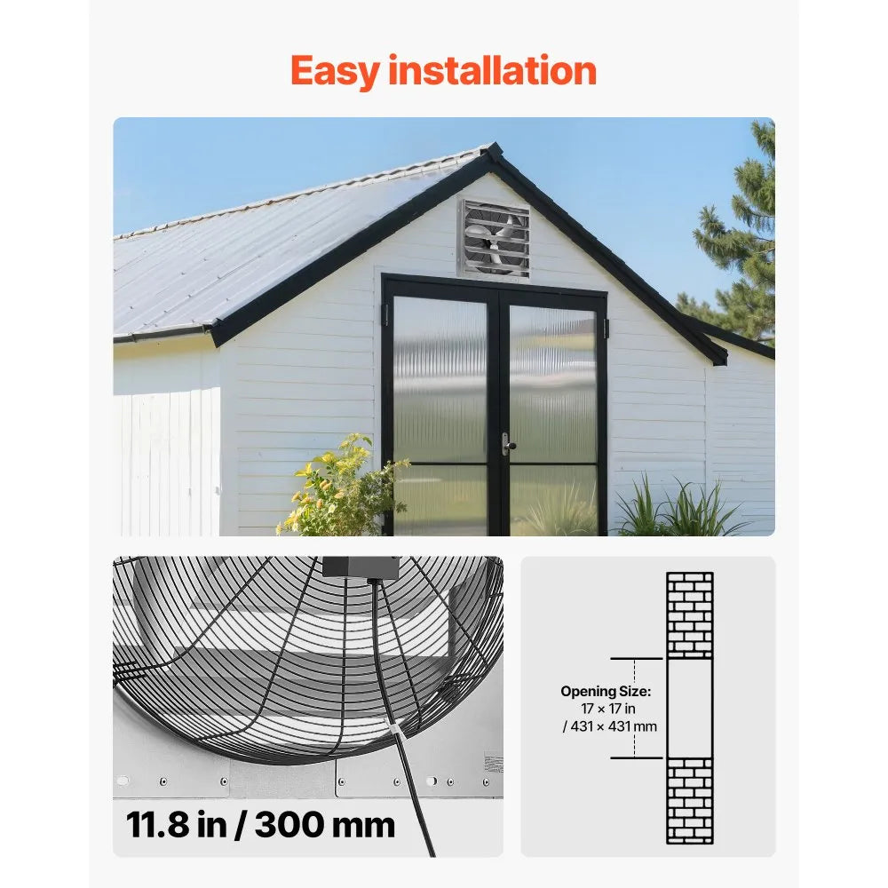 VEVOR 24 Inch Shutter Exhaust Fan Wall Mounted Automatic Louvers Silver, Sturdy Steel Housing, Low Noise, AC Motor, 7030 CFM Ventilation and Cooling for Attic, Garage, Barn, Greenhouse, Workshop