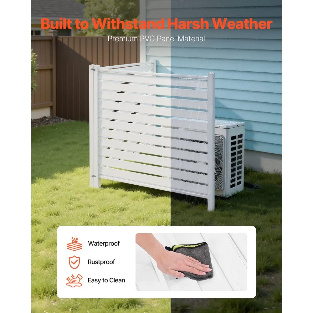 VEVOR 2 Panels Outdoor Privacy Screen, 48 x 48 in Air Conditioner Fence with 19.7 in Ground Stakes, Pool Equipment Enclosure, Louvered Vinyl Privacy Fence, Ideal for Trash Can and A/C Units, White