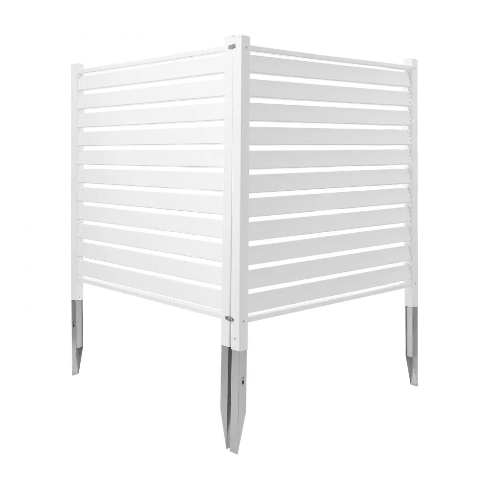 VEVOR 2 Panels Outdoor Privacy Screen, 48 x 48 in Air Conditioner Fence with 19.7 in Ground Stakes, Pool Equipment Enclosure, Louvered Vinyl Privacy Fence, Ideal for Trash Can and A/C Units, White