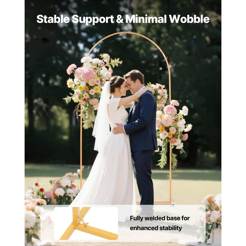 VEVOR Arch Backdrop Stand, 7.2 x 4 ft, Stable Structure, Easy Assembly, 1 Piece Gold Metal Arch Backdrop Stand for Wedding, Birthday Party, Graduation, Holiday Celebration, and Ceremony Decoration