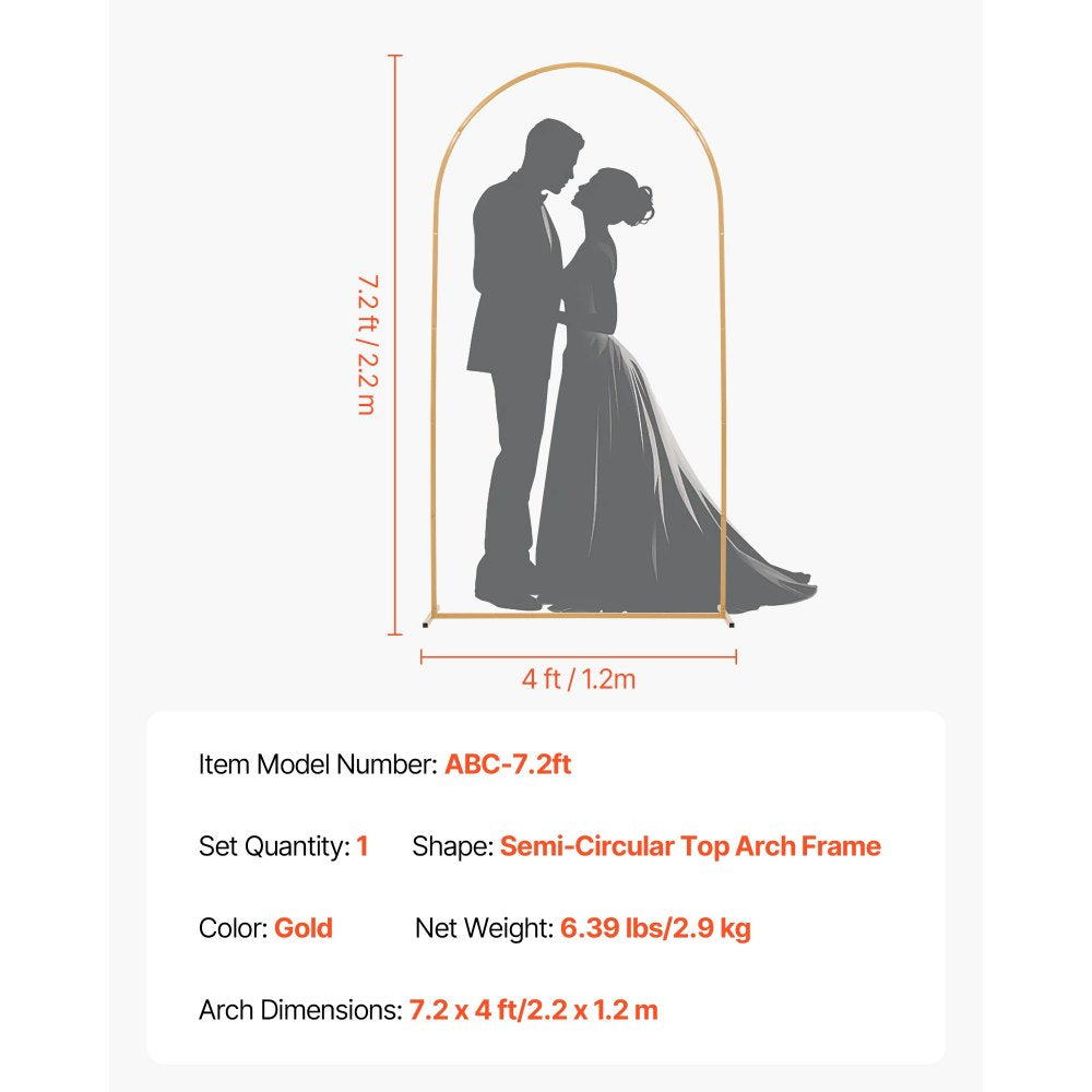 VEVOR Arch Backdrop Stand, 7.2 x 4 ft, Stable Structure, Easy Assembly, 1 Piece Gold Metal Arch Backdrop Stand for Wedding, Birthday Party, Graduation, Holiday Celebration, and Ceremony Decoration