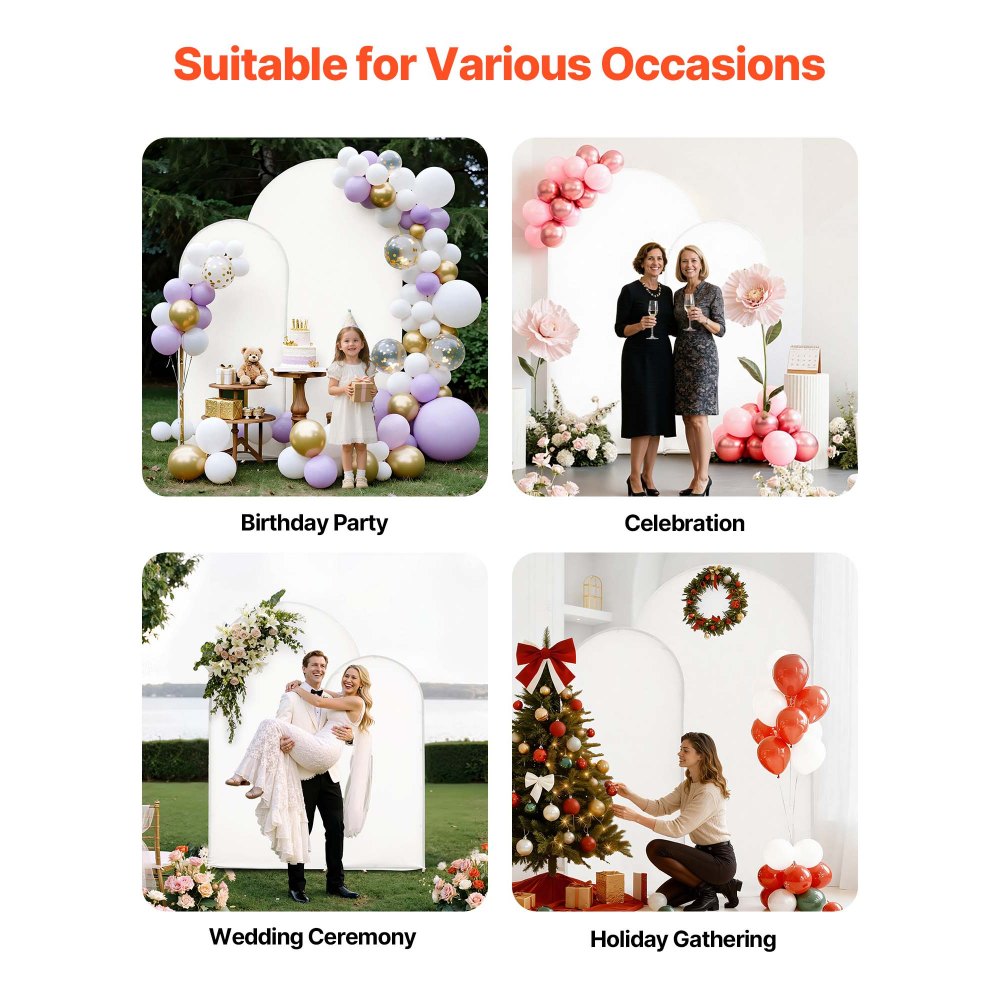 VEVOR Arch Backdrop Stand, Set of 2, 7.2 ft and 6 ft, Stable Structure, Easy Assembly, Gold Metal Arch Backdrop Stand with Cover for Wedding, Birthday Party, Celebration, and Ceremony Decoration