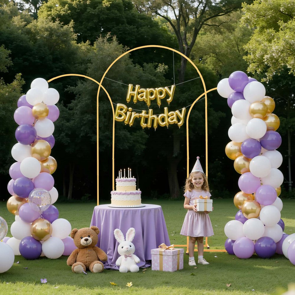 VEVOR Arch Backdrop Stand, Set of 3, 7.2/6.6/6 ft, Stable Structure, Easy Assembly, Gold Metal Arch Backdrop Stand for Wedding, Birthday Party, Graduation, Holiday Celebration, and Ceremony Decoration