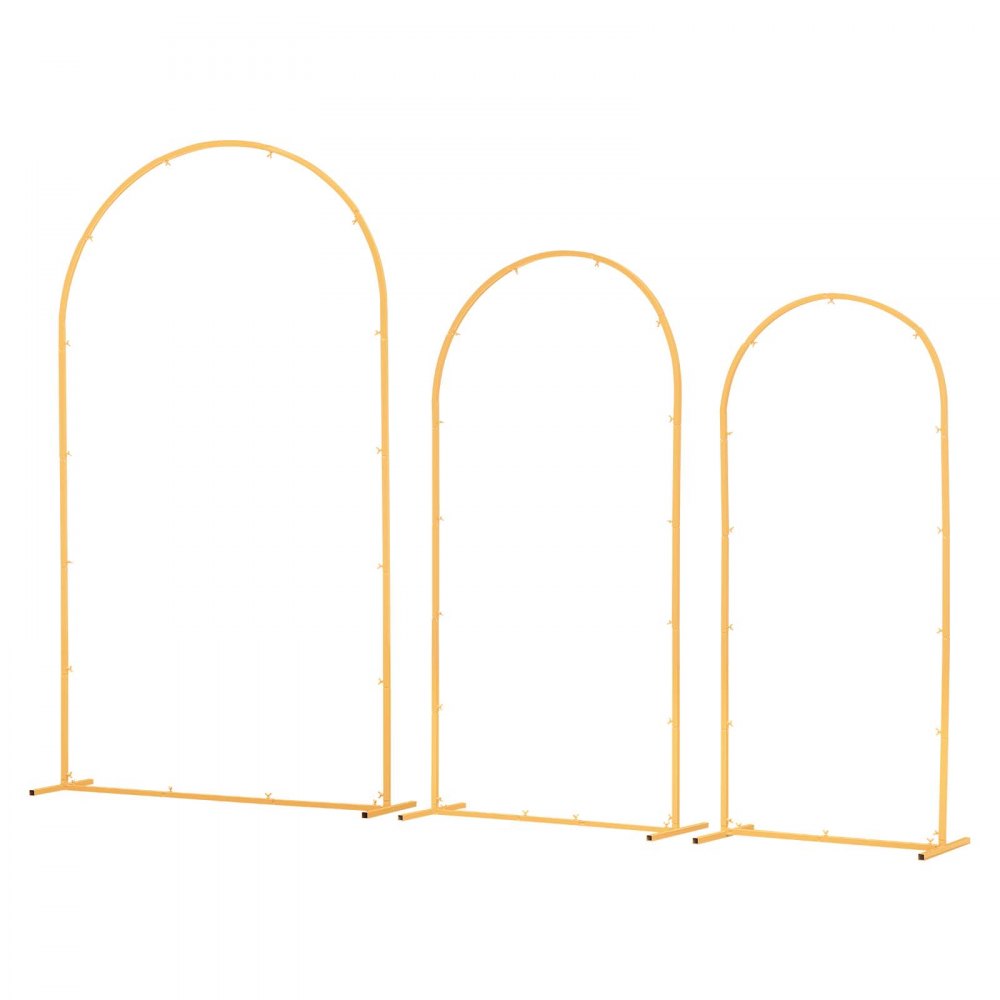 VEVOR Arch Backdrop Stand, Set of 3, 7.2/6.6/6 ft, Stable Structure, Easy Assembly, Gold Metal Arch Backdrop Stand for Wedding, Birthday Party, Graduation, Holiday Celebration, and Ceremony Decoration
