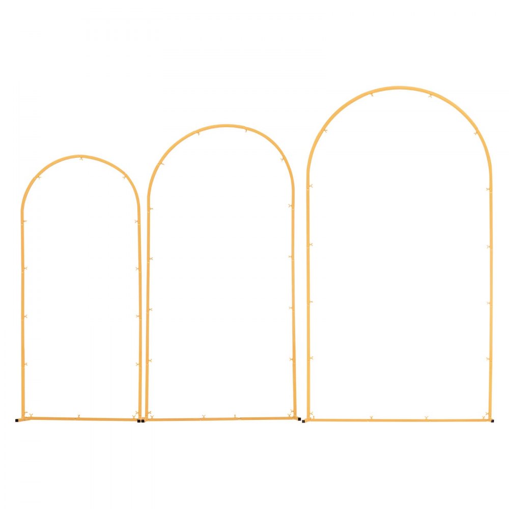 VEVOR Arch Backdrop Stand, Set of 3, 7.2/6.6/6 ft, Stable Structure, Easy Assembly, Gold Metal Arch Backdrop Stand for Wedding, Birthday Party, Graduation, Holiday Celebration, and Ceremony Decoration