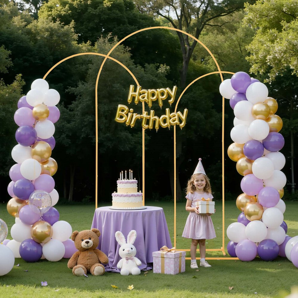 VEVOR Arch Backdrop Stand, Set of 3, 8/7.2/6.6 ft, Stable Structure, Easy Assembly, Gold Metal Arch Backdrop Stand for Wedding, Birthday Party, Graduation, Holiday Celebration, and Ceremony Decoration