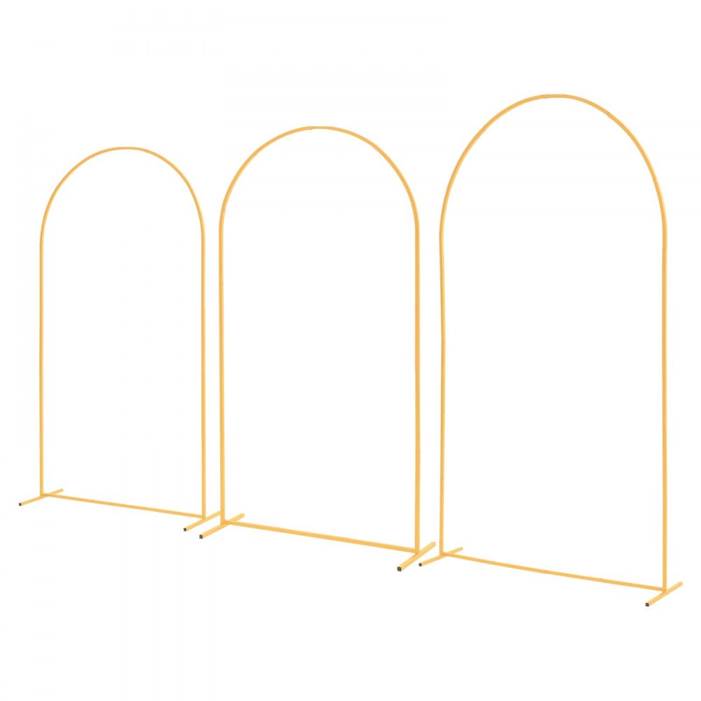 VEVOR Arch Backdrop Stand, Set of 3, 8/7.2/6.6 ft, Stable Structure, Easy Assembly, Gold Metal Arch Backdrop Stand for Wedding, Birthday Party, Graduation, Holiday Celebration, and Ceremony Decoration