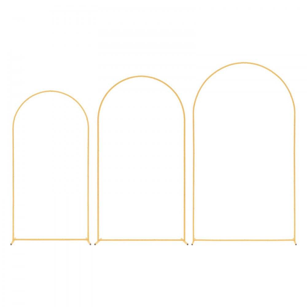 VEVOR Arch Backdrop Stand, Set of 3, 8/7.2/6.6 ft, Stable Structure, Easy Assembly, Gold Metal Arch Backdrop Stand for Wedding, Birthday Party, Graduation, Holiday Celebration, and Ceremony Decoration