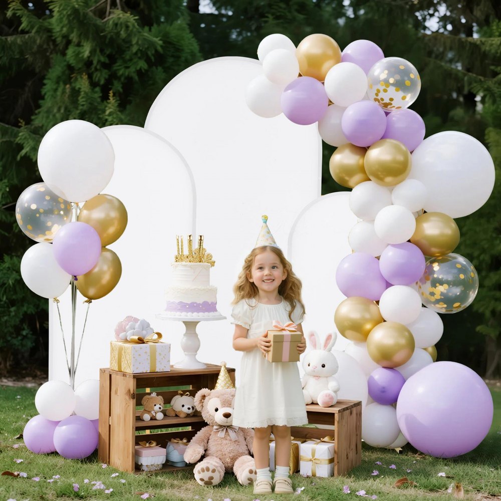 VEVOR Arch Backdrop Stand, Set of 3, 6/5/4 ft, Stable Structure, Easy Assembly, Gold Metal Arch Backdrop Stand with Cover, for Wedding, Birthday Party, Graduation, Celebration, and Ceremony Decoration