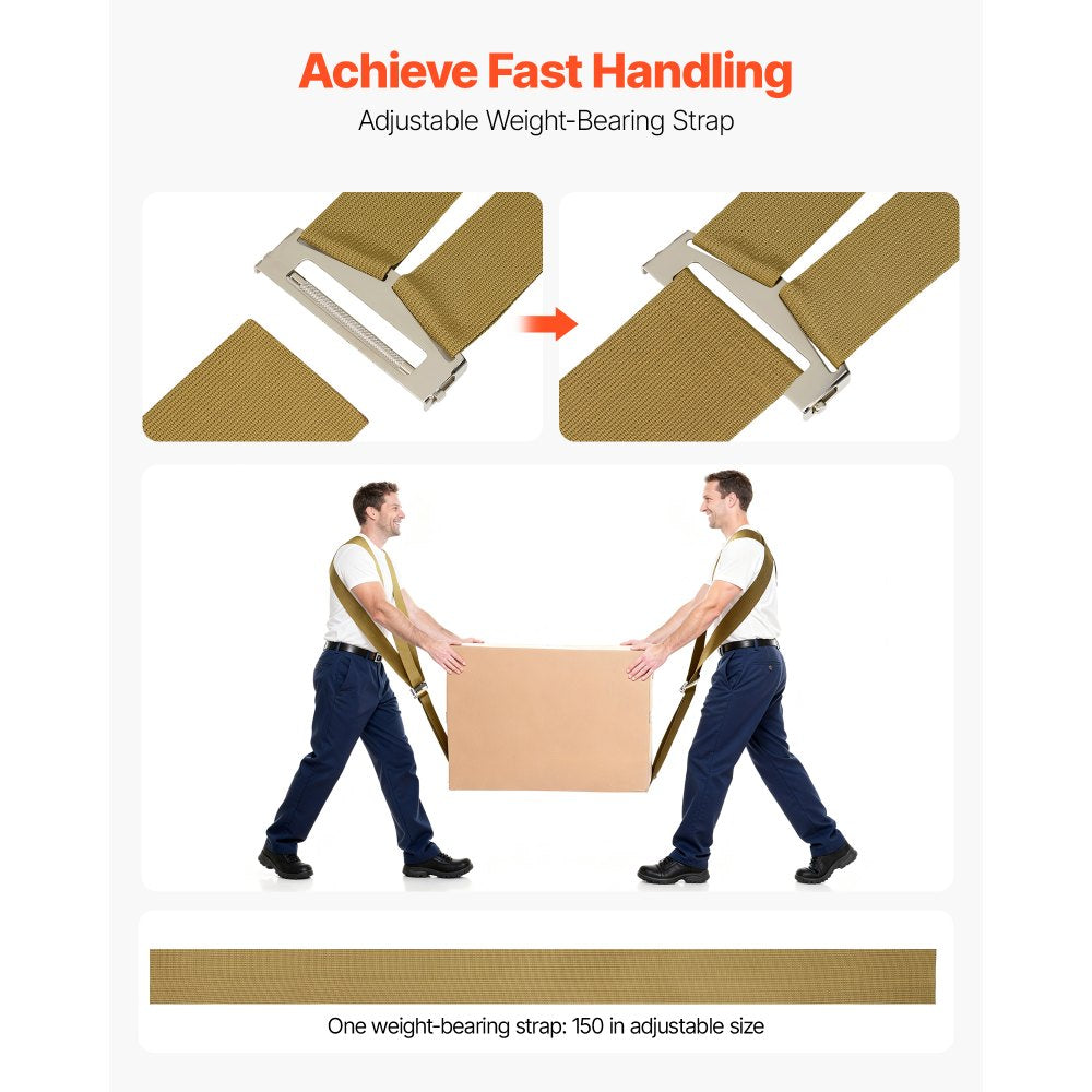VEVOR Moving Straps, Supports up to 1000 lbs, 2-Person Lifting and Moving System with 2 Harness Straps & 1 Load-bearing Strap, Adjustable Lifting Shoulder Straps Move Furniture Appliances Mattresses