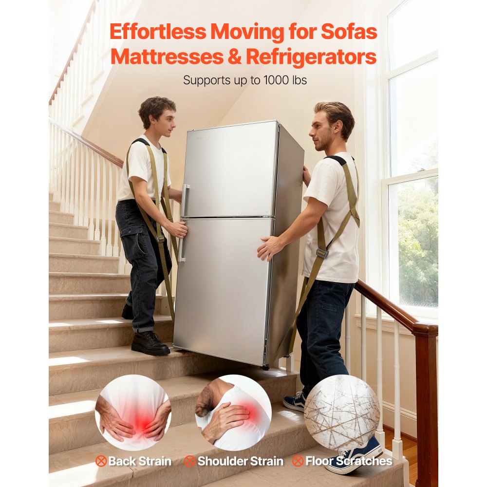 VEVOR Moving Straps, Supports up to 1000 lbs, 2-Person Lifting and Moving System with 2 Harness Straps & 2 Load-bearing Straps, Adjustable Lifting Shoulder Straps Move Furniture Appliances Mattresses
