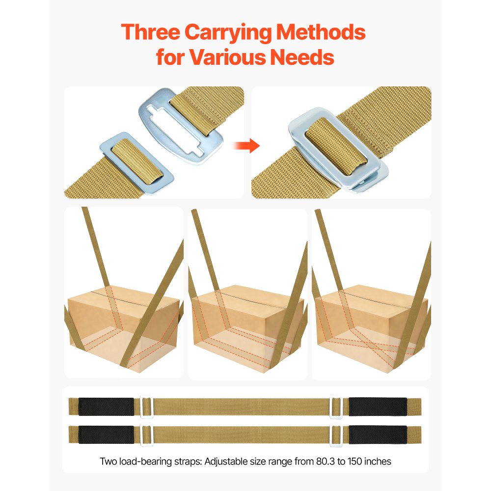 VEVOR Moving Straps, Supports up to 1000 lbs, 2-Person Lifting and Moving System with 2 Harness Straps & 2 Load-bearing Straps, Adjustable Lifting Shoulder Straps Move Furniture Appliances Mattresses