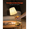 VEVOR Cordless Table Lamp, 5200mAh Built-in Rechargeable Battery Desk Lamp, 3-Level Brightness, Fabric Shade, 2700-3000K Color Temperature, Table Light for Restaurant, Bedroom, Bar Counter, Gold