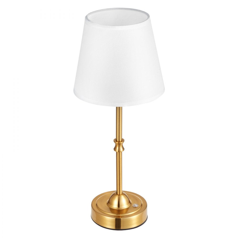 VEVOR Cordless Table Lamp, 5200mAh Built-in Rechargeable Battery Desk Lamp, 3-Level Brightness, Fabric Shade, 2700-3000K Color Temperature, Table Light for Restaurant, Bedroom, Bar Counter, Gold