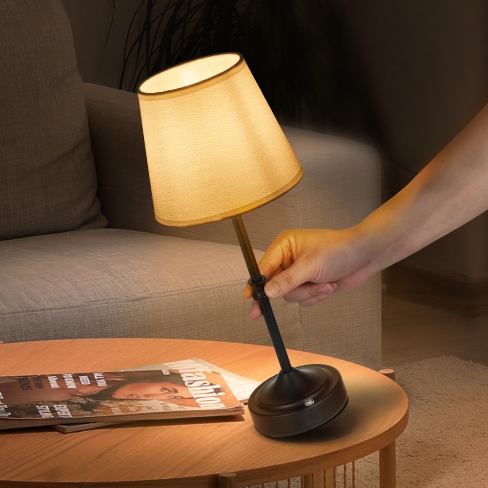 VEVOR Cordless Table Lamp, 5200mAh Built-in Rechargeable Battery Desk Lamp, 3-Level Brightness, Fabric Shade, 2700-3000K Color Temperature, Table Light for Restaurant, Bedroom, Bar Counter, Black