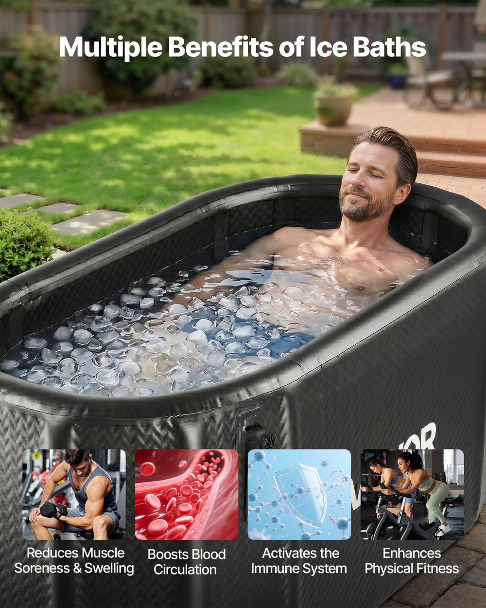 VEVOR Cold Plunge Tub, 216 Gallon, Inflatable Ice Bath Tub Compatible with Water Chillers, Portable Cold Water Bathtub with Insulated Lid, for Athletes Recovery, 59.1" x 31.5" x 29.9" (No Chiller)