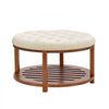VEVOR Large Round Ottoman Coffee Table, 31.9 Inch Tufted Coffee Table with Solid Wood Shelf Storage, Linen Solid Upholstered Footrest Ottoman for Bedroom Living Room, 350 LBS, Linen Color