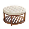VEVOR Large Round Ottoman Coffee Table, 31.9 Inch Tufted Coffee Table with Solid Wood Shelf Storage, Linen Solid Upholstered Footrest Ottoman for Bedroom Living Room, 350 LBS, Linen Color