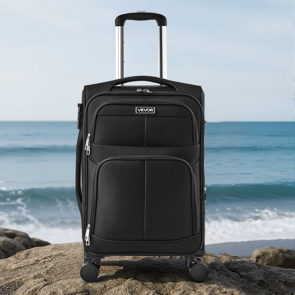 VEVOR Softside Expandable Luggage with Spinner Wheels, 20-Inch Softside Carry on Luggage, Lightweight Checked Suitcase with Expandable Zippered Pocket and TSA Lock, Black