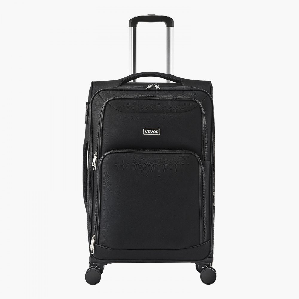 VEVOR Softside Expandable Luggage with Spinner Wheels, 24-Inch Softside Checked Medium Luggage, Lightweight Checked Suitcase with Expandable Zippered Pocket and TSA Lock, Black