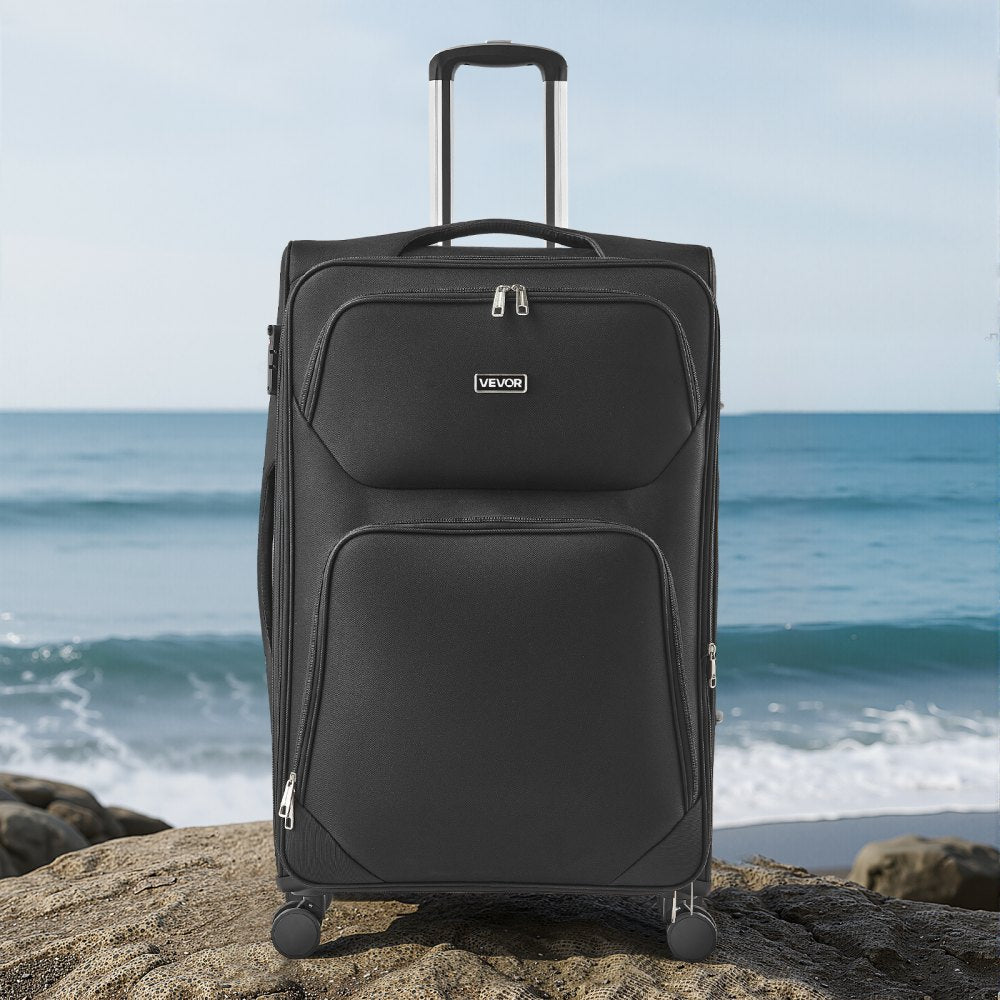 VEVOR Softside Expandable Luggage with Spinner Wheels, 28-Inch Softside Checked Large Luggage, Lightweight Checked Suitcase with Expandable Zippered Pocket and TSA Lock, Black
