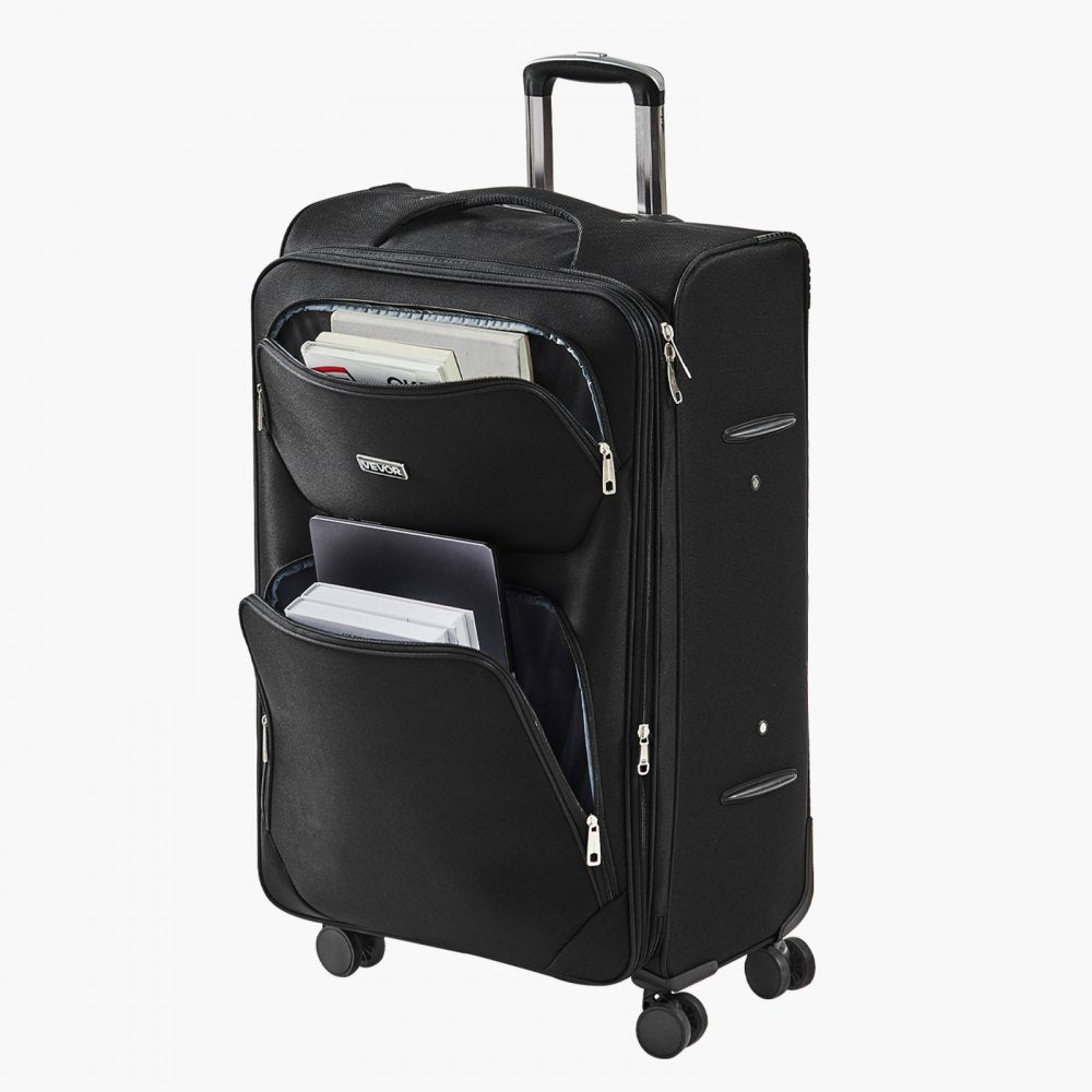 VEVOR Softside Expandable Luggage with Spinner Wheels, 28-Inch Softside Checked Large Luggage, Lightweight Checked Suitcase with Expandable Zippered Pocket and TSA Lock, Black