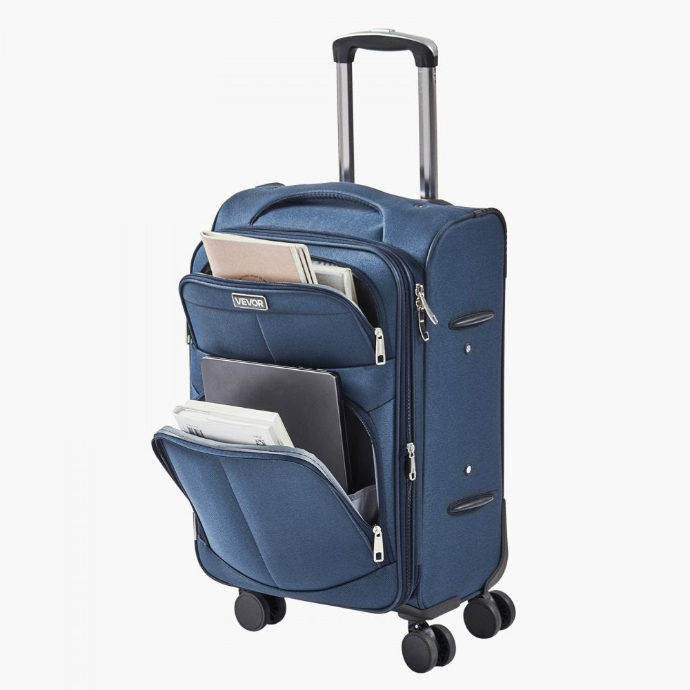 VEVOR Softside Expandable Luggage with Spinner Wheels, 20-Inch Softside Carry on Luggage, Lightweight Checked Suitcase with Expandable Zippered Pocket and TSA Lock, Blue