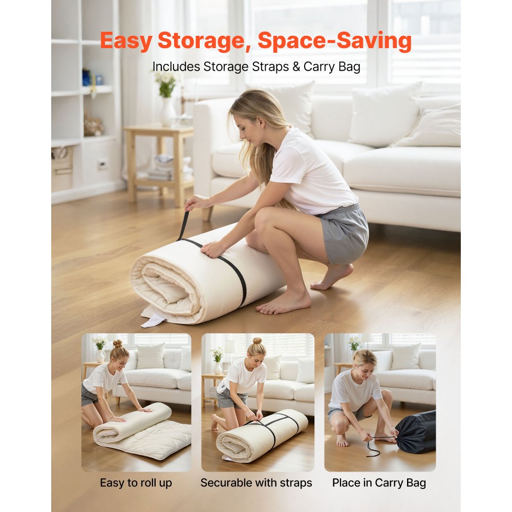 VEVOR Japanese Tatami Mat, Twin Size Foldable Japanese Tatami Mattress, Futon Mattress with Storage Bag & Fastener, 9-Layer Floor Mat for Sleeping, Dormitory, Meditation, Yoga, 80 x 39 x 2.5 in, White