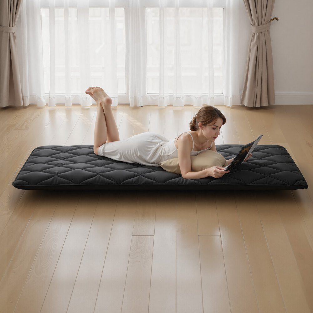 VEVOR Japanese Tatami Mat, Twin Size Foldable Japanese Tatami Mattress, Futon Mattress with Storage Bag & Fastener, 9-Layer Floor Mat for Sleeping, Dormitory, Meditation, Yoga, 80 x 39 x 3.5 in, Black