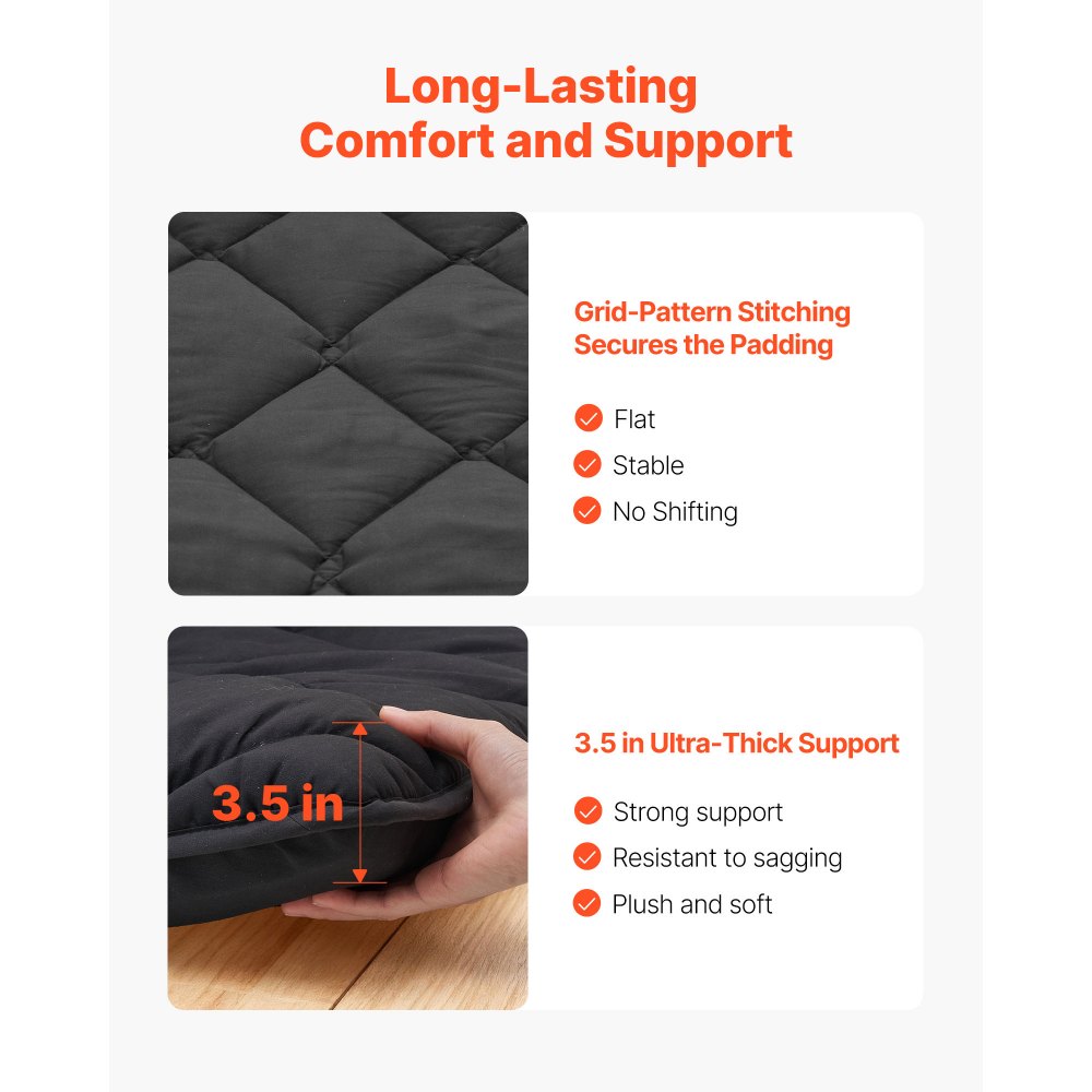 VEVOR Japanese Tatami Mat, Full Size Foldable Japanese Tatami Mattress, Futon Mattress with Storage Bag & Fastener, 9-Layer Floor Mat for Sleeping, Dormitory, Meditation, Yoga, 80 x 54 x 3.5 in, Black